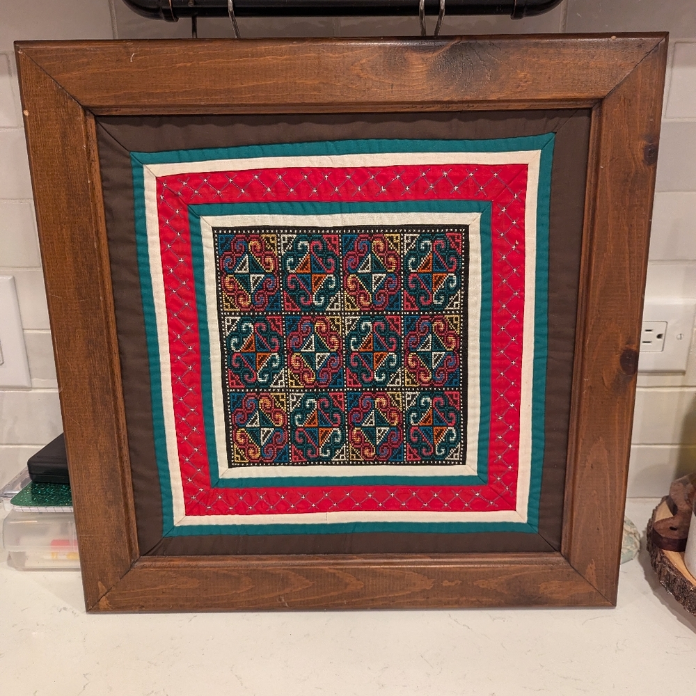 Vintage Hmong needlework framed art